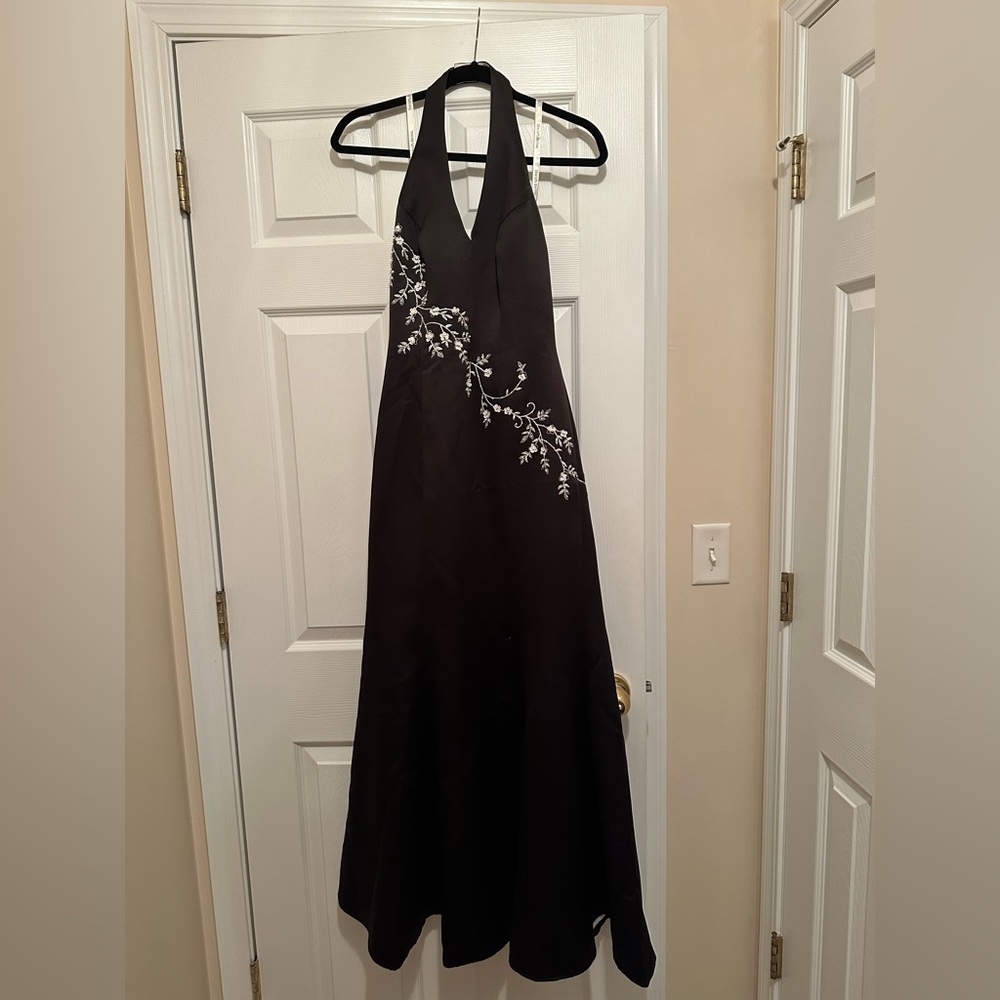 Women’s Black and Floral, David’s Bridal, Long Halter Dress, Size